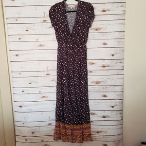 Boho V Neck Floral Wide Pant Jumpsuit